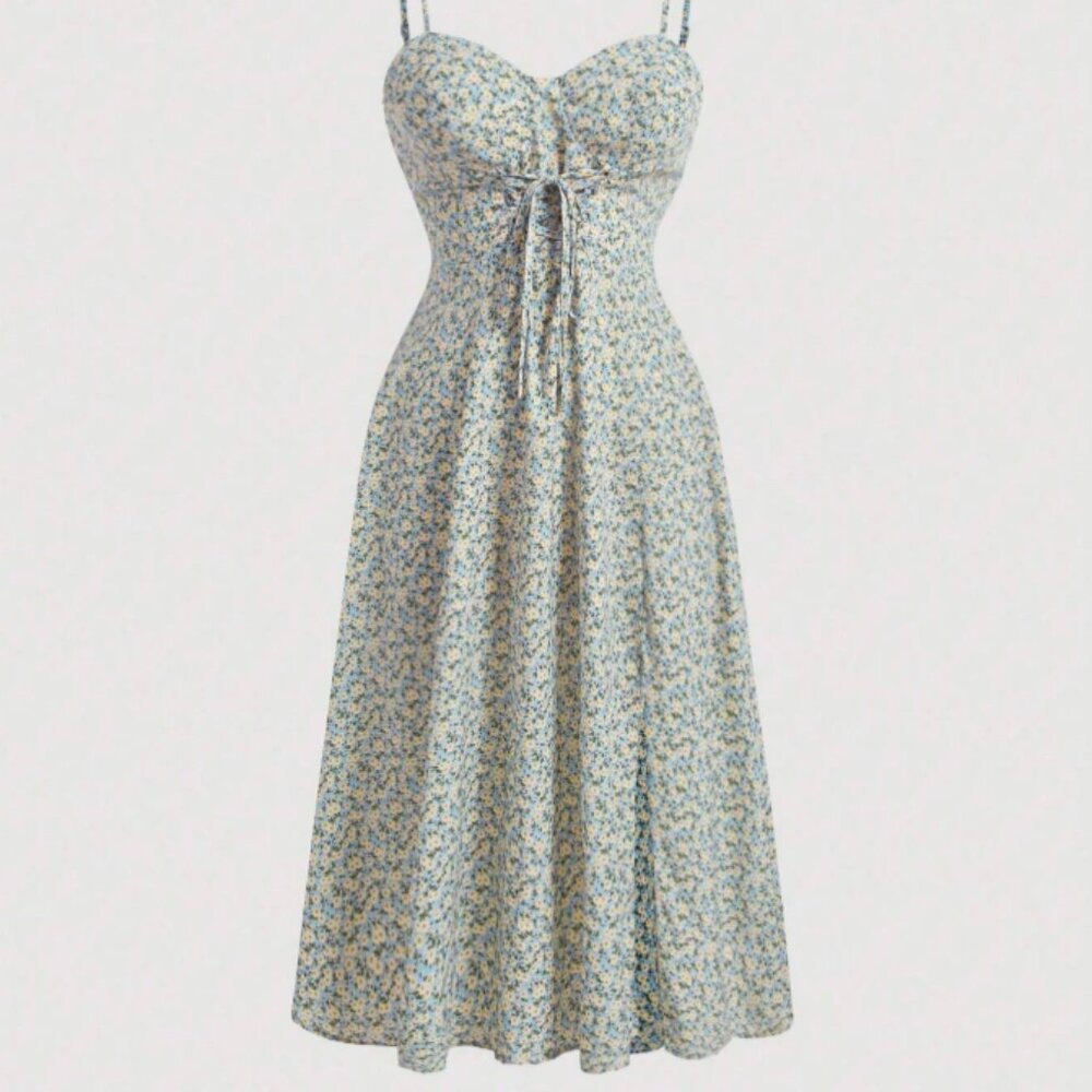 SHEIN MOD Plus Size Floral Print Criss-Cross Strap Cami Dress -